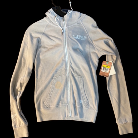 NEW NWT NIKE Cream Long Sleeve Full Zip Hooded Sweatshirt Size Small LA Track an - Picture 1 of 3